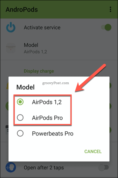 AndroPods AirPods Model Menu