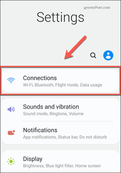 Android Settings Connections Option
