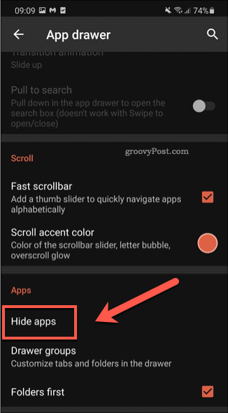 Nova Settings hide apps menu option