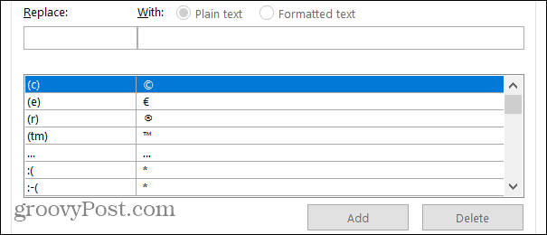Replacements in Word on Windows