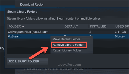 Removing a Steam Library folder