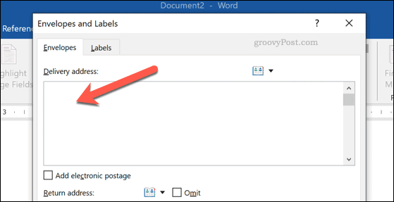 Add Envelope delivery address in Word