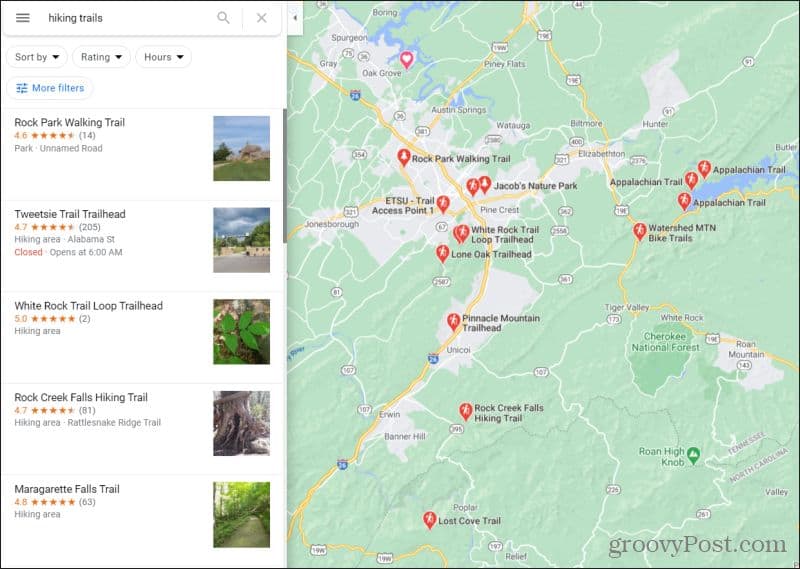 google maps hiking trails