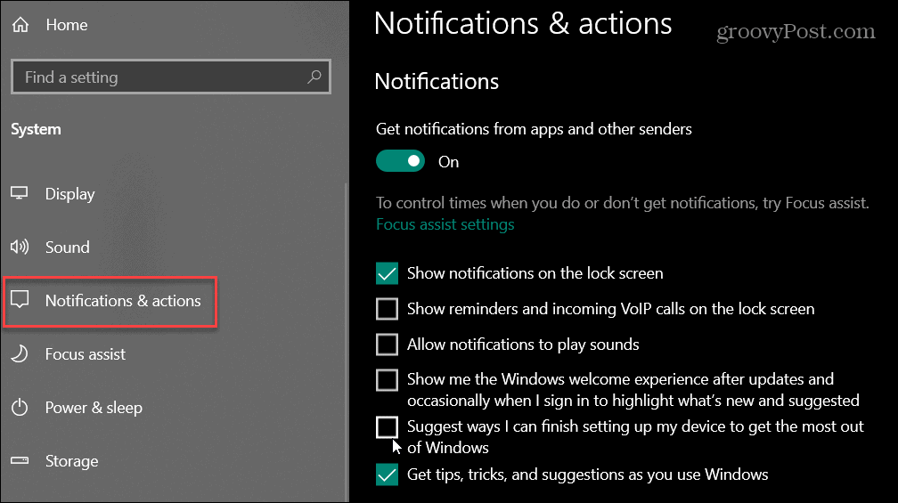 Notifications and actions