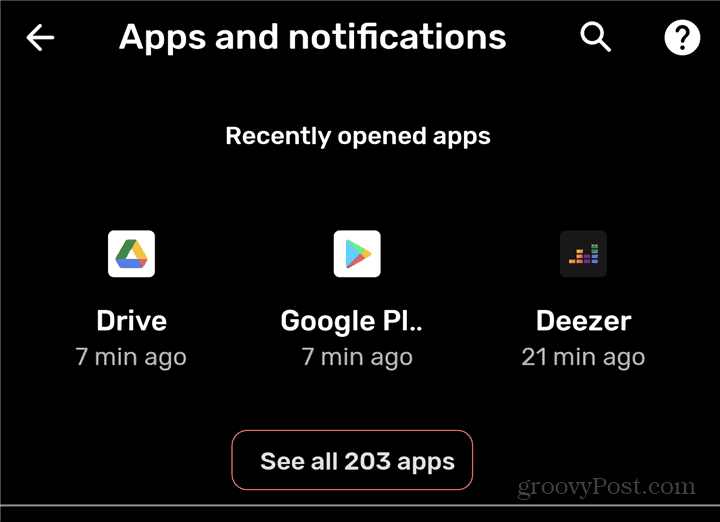 Android app version settings apps show all