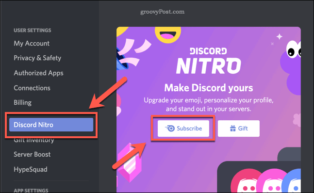 Discord Nitro subscription button