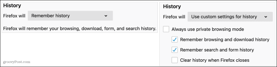 History Settings in Firefox