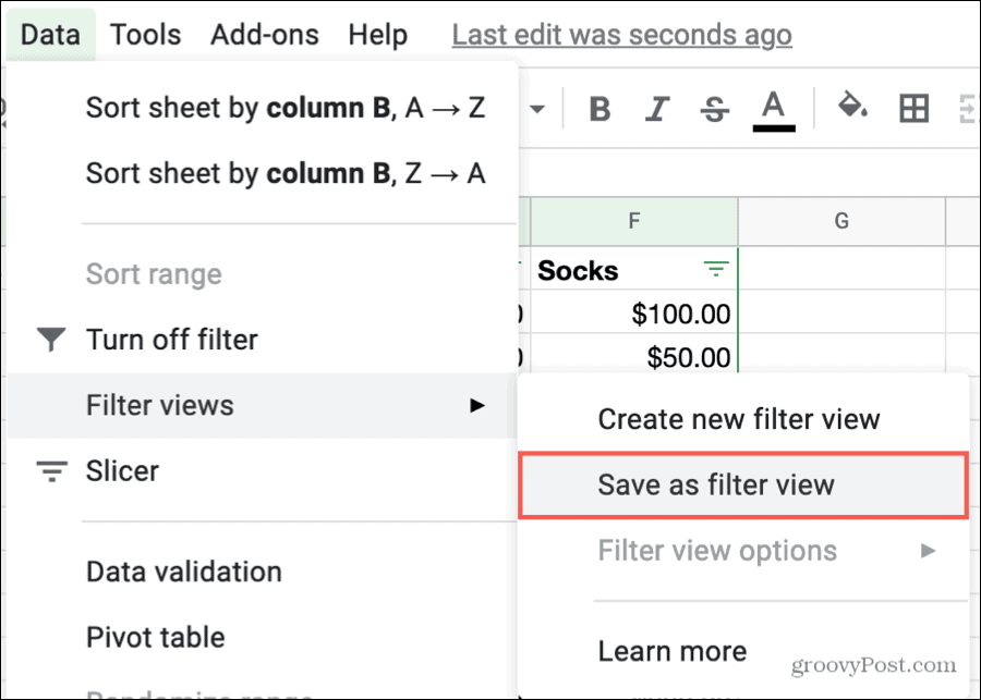 Save As Filter View in Google Sheets