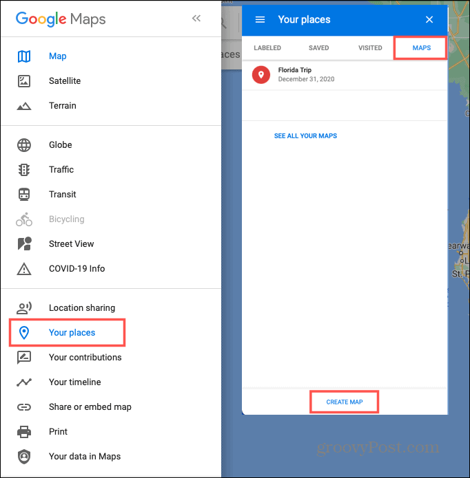 Создайте карту для поездки на Google Maps