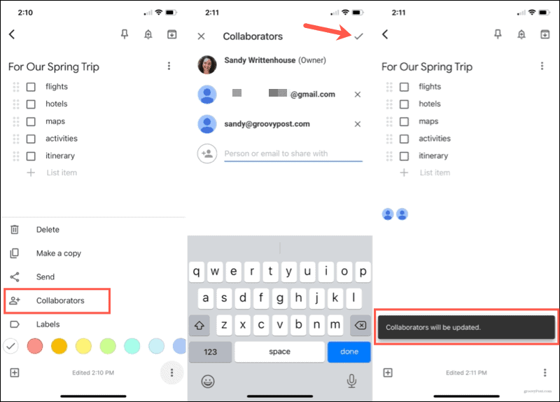 Add a Collaborator to Share Notes in Google Keep Mobile