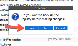 Backing up Windows Registry using CCleaner
