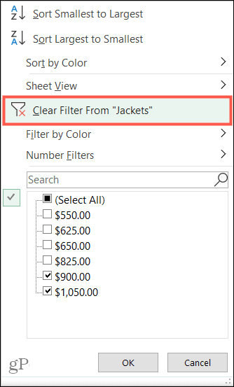 Clear Filters in Excel