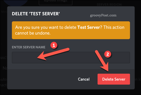 Confirm Discord server deletion