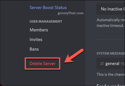 Discord delete server option