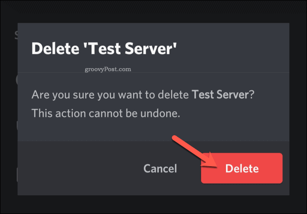 Confirm server deletion on Discord mobile