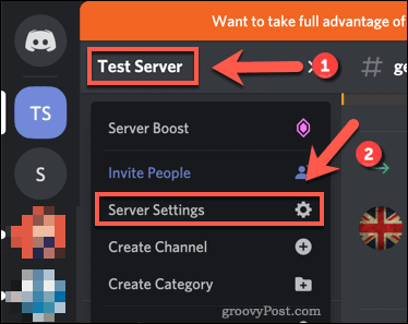 Discord server settings option