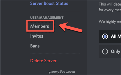 Discord settings members option