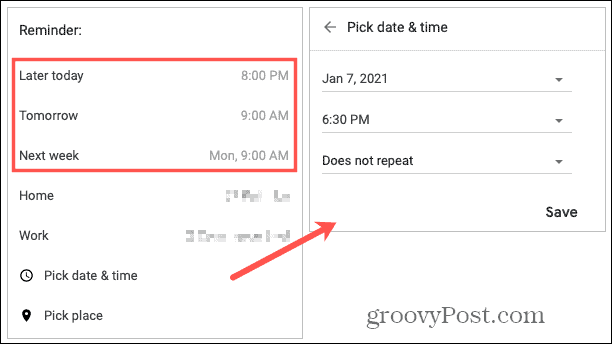 Reminder Pick Date and Time