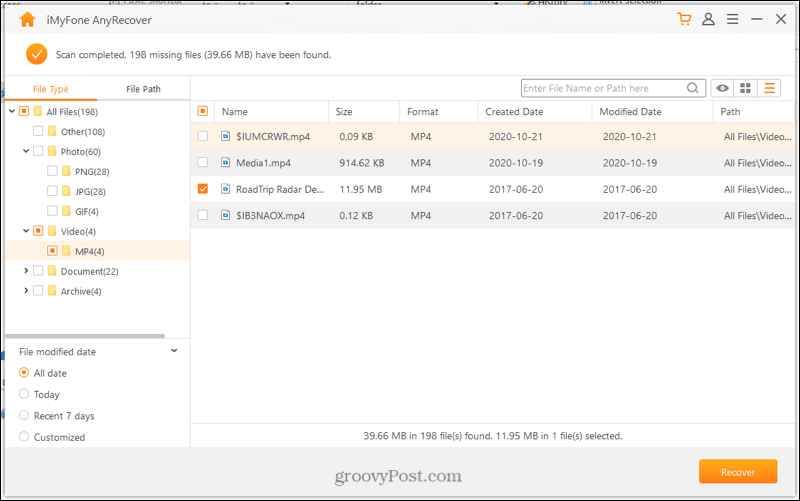 Select Files in AnyRecover
