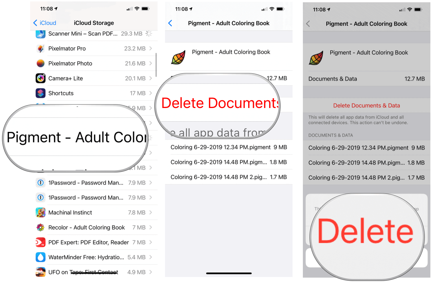 iCloud Storage delete app files