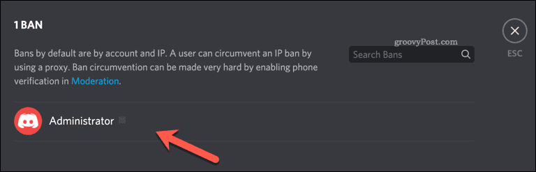 Removing a Discord user ban