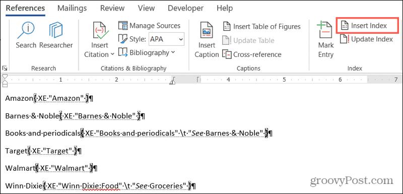Insert an Index in Word