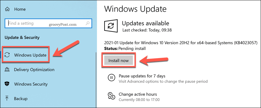 Installing new Windows updates