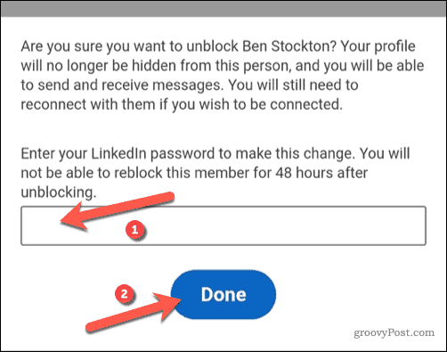 Unblocking a user on LinkedIn