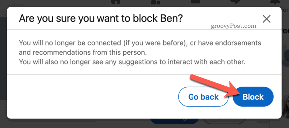 Confirming a block on LinkedIn