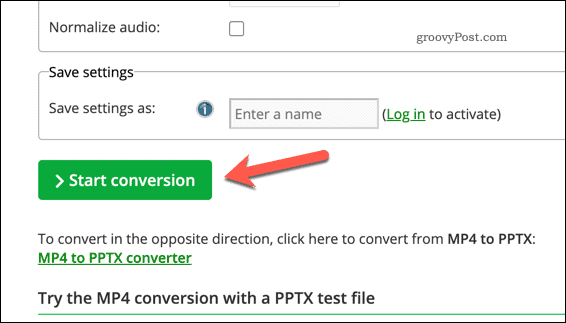 Converting a PPTX file to video using an online service