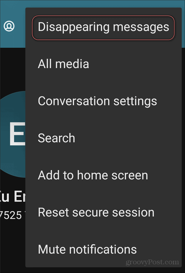 Signal disappearing messages menu