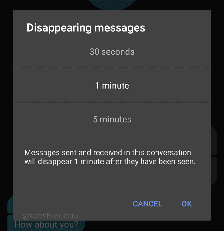 Signal disappearing messages time