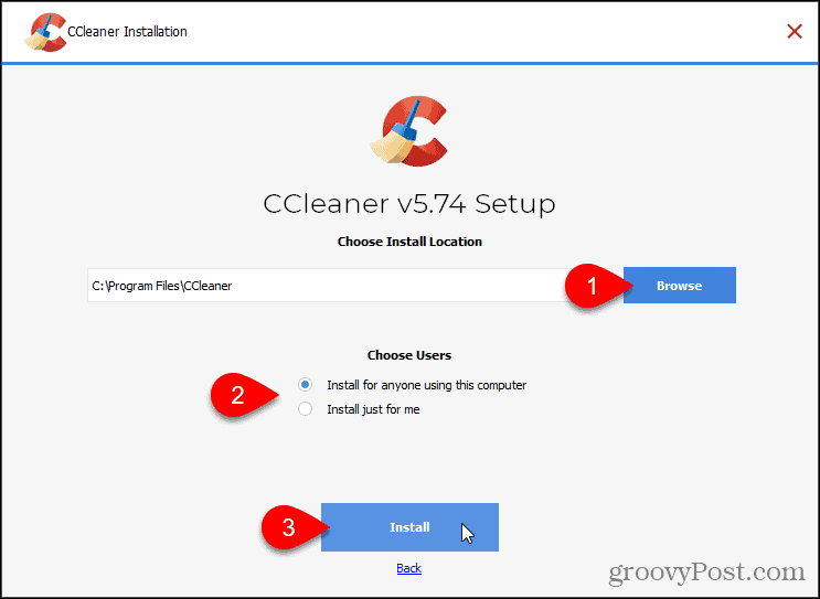 Click Install to install CCleaner