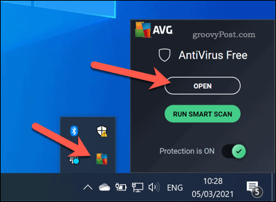 Opening the AVG interface on Windows