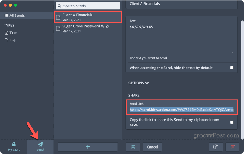 Copy Send Link in Bitwarden Desktop