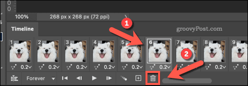 Deleting frames from the Timeline panel in Photoshop