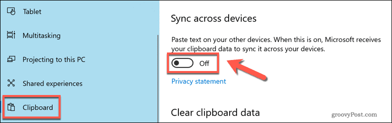 Enable cloud clipboard syncing in Windows 10