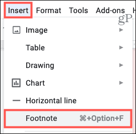 Insert a Footnote in Google Docs