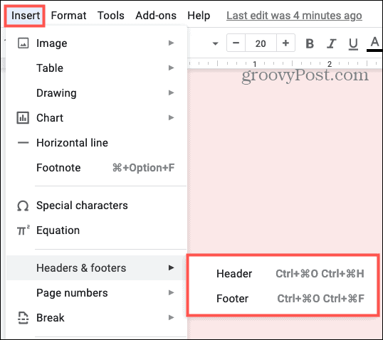 Insert a Header or Footer in Google Docs