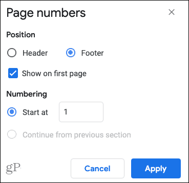 Page Numbers in a Header or Footer