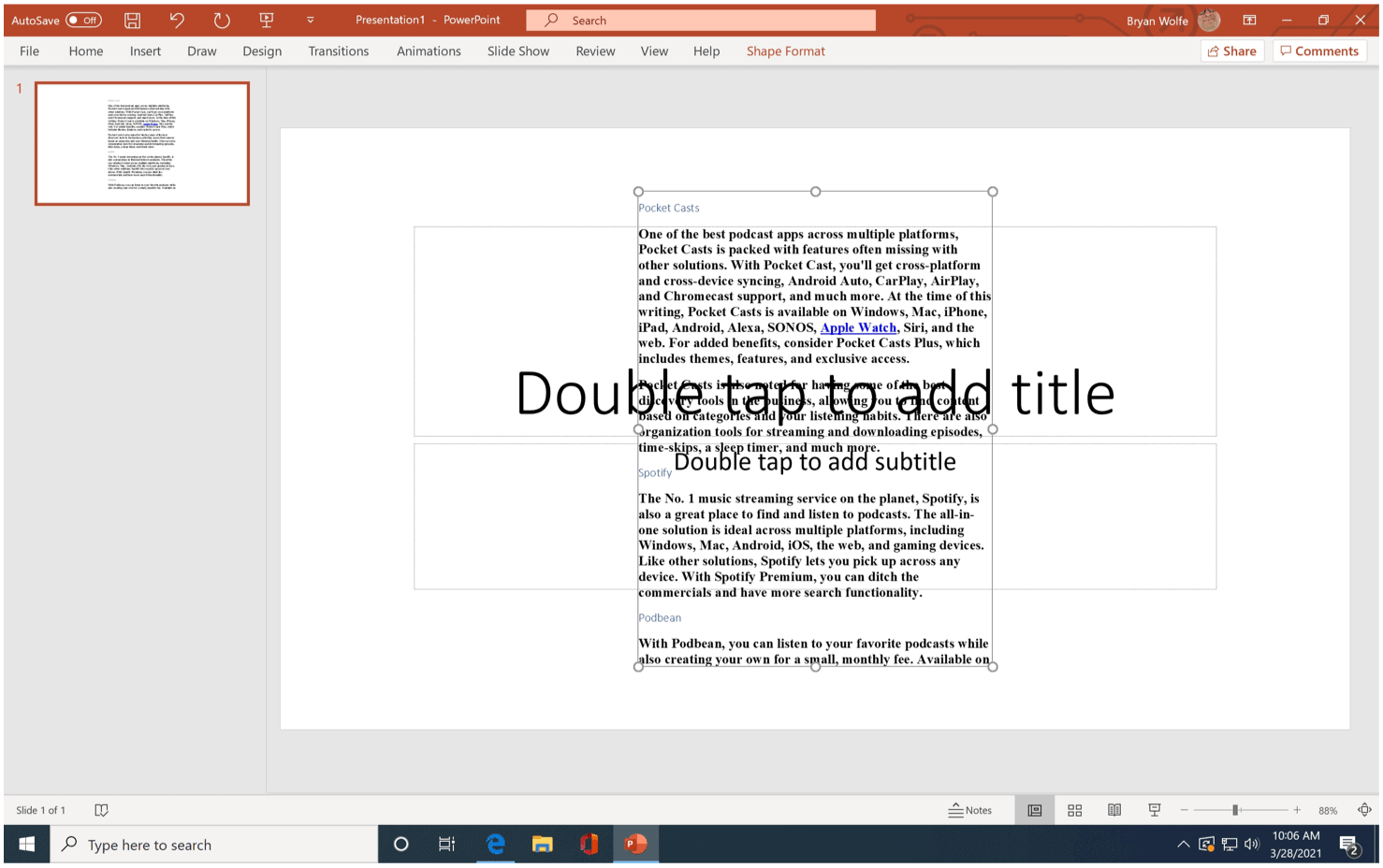 Microsoft PowerPoint import example