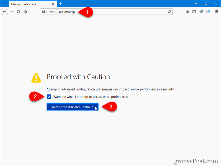 Proceed with Caution screen in Firefox