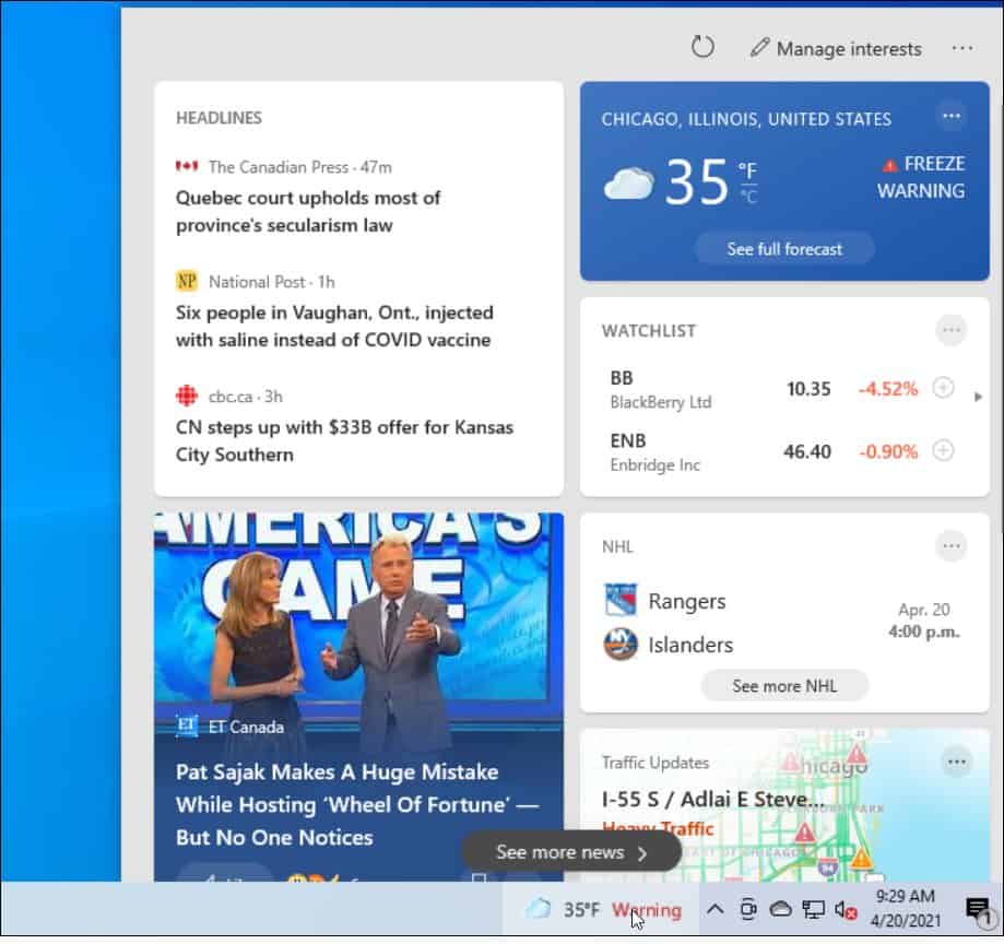 news and interests windows 10