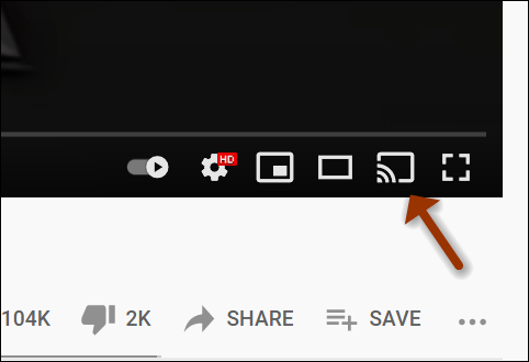 кнопка Chromecast на YouTube