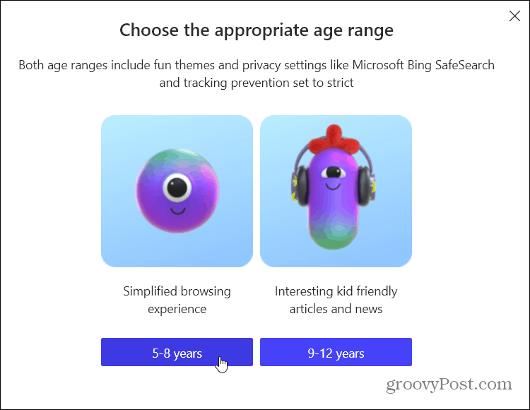 age range kids mode Edge