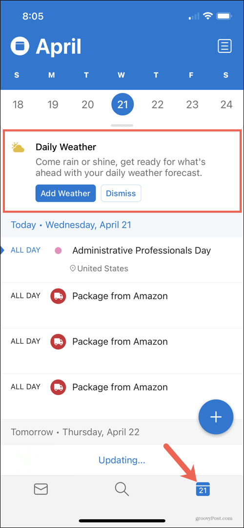 Add Weather Notification in Outlook on iPhone