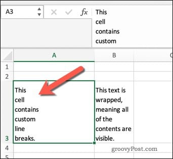 Wrapping text in Excel using line breaks.