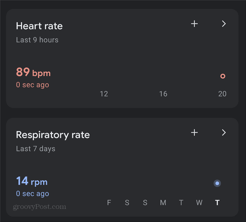 Google Pixel Heart Respiratory Rate dashboard