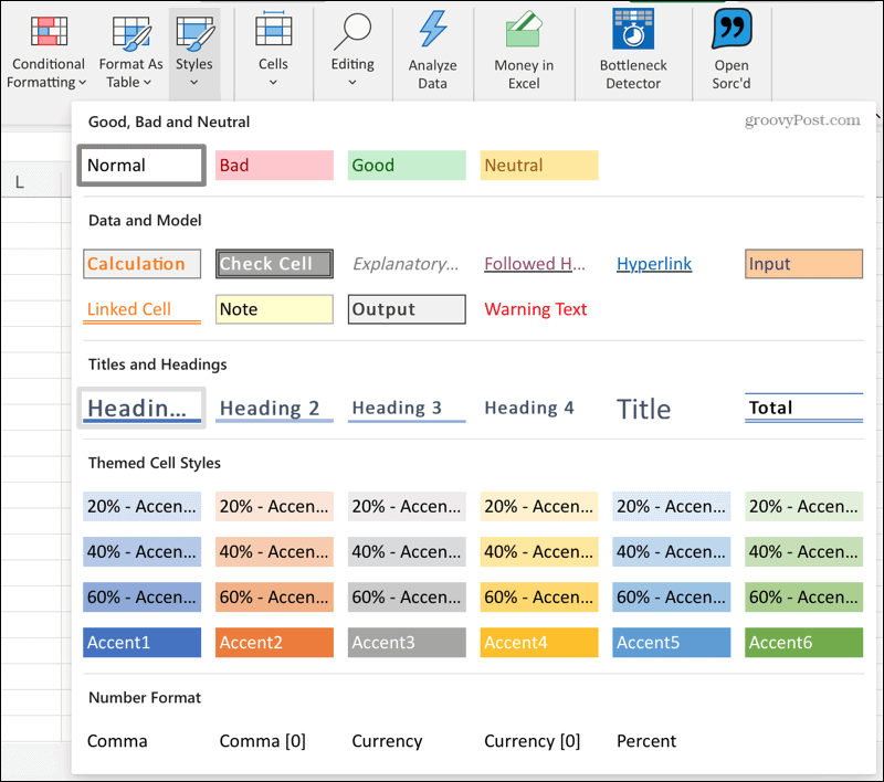 New Styles on Excel for the Web