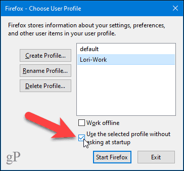 Select a Default Profile in the Firefox Profile Manager